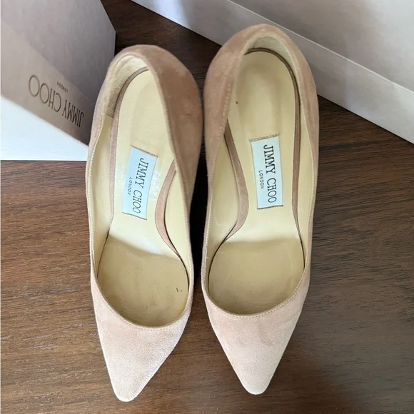 Jimmy Choo Beige Suede Heels - Picture 8 of 10